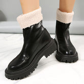 Round Toe Solid Color Warm Ankle Booties Oshnow
